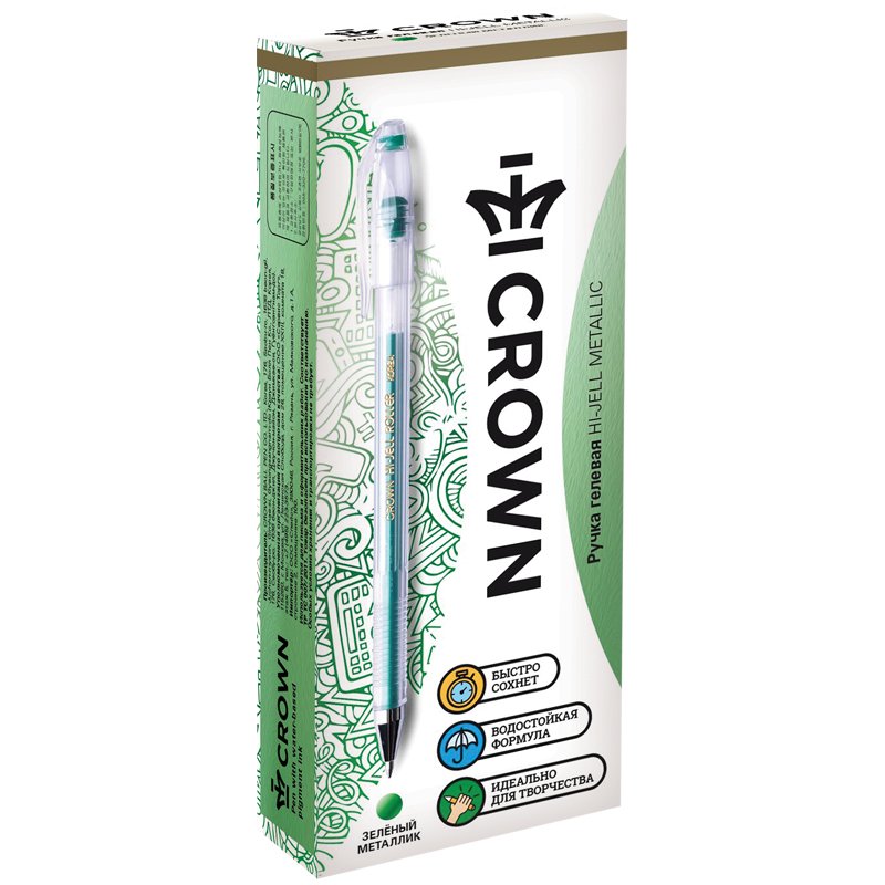 Ручка гелевая Crown «Hi-Jell Metallic» зеленая металлик, 0.7мм