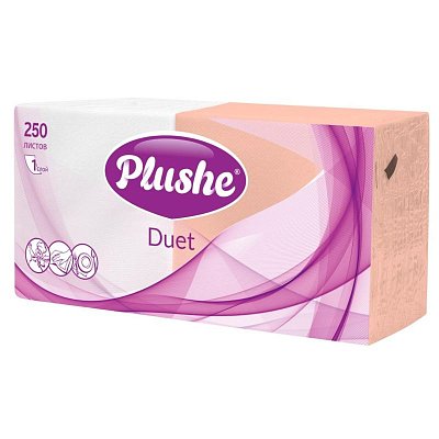 Салфетки бумажные Plushe Duet 24×24 пастель 1сл 250л/уп