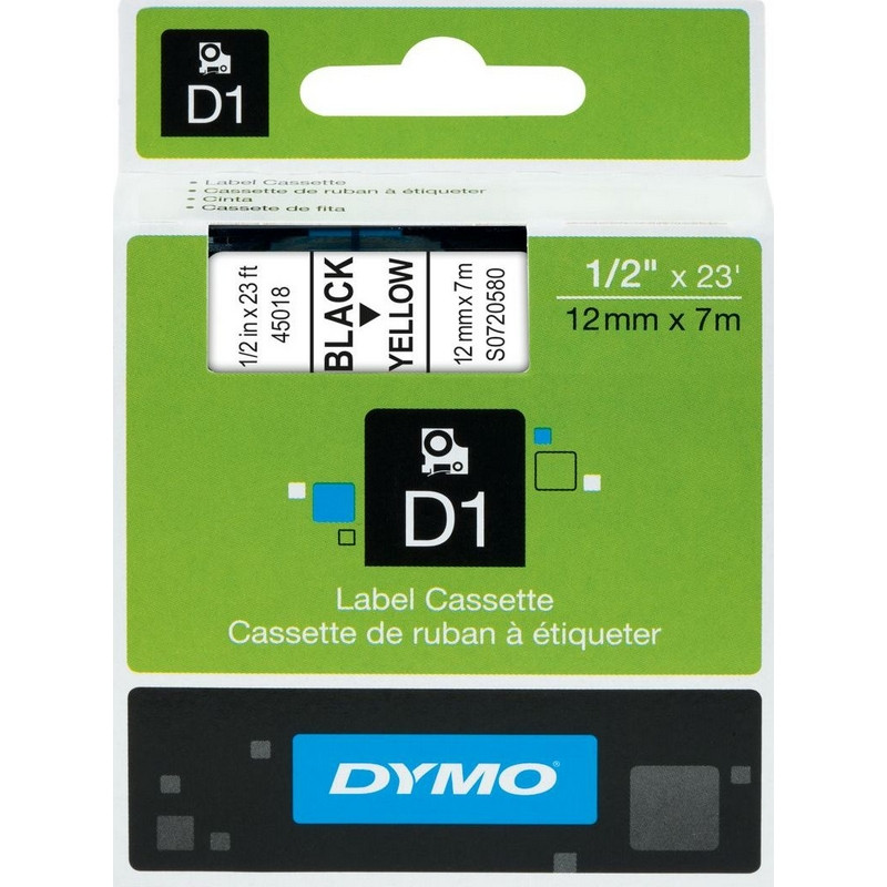 превью Картридж для этикет-принтеров DYMO LM150, LP350, PC II (12 мм x 7м, желтая лента/чёрный шрифт)