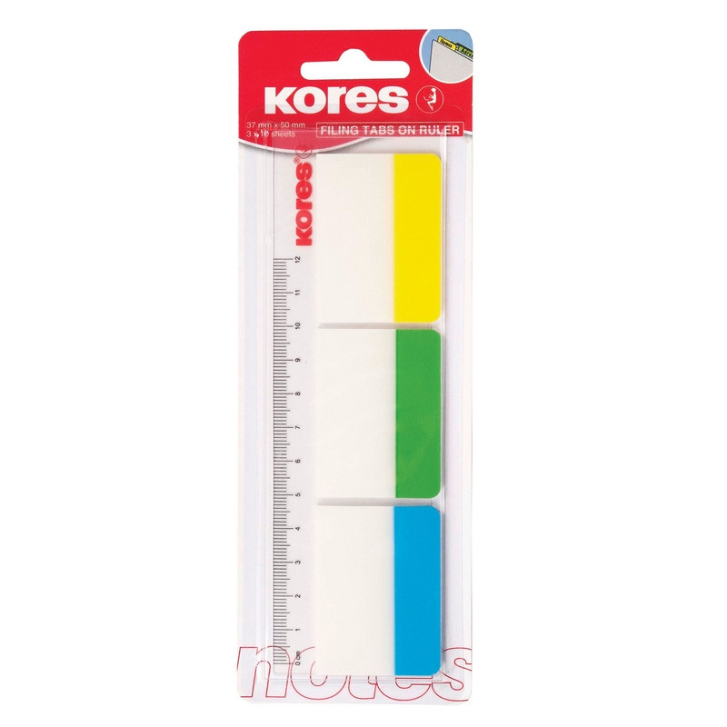 Клейкие закладки пласт. 3цв.по 10л. 37х50мм на линейке Kores