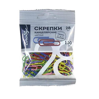 Скрепки 28 мм Globus металлические с полимерным покрытием (100 штук в упаковке)