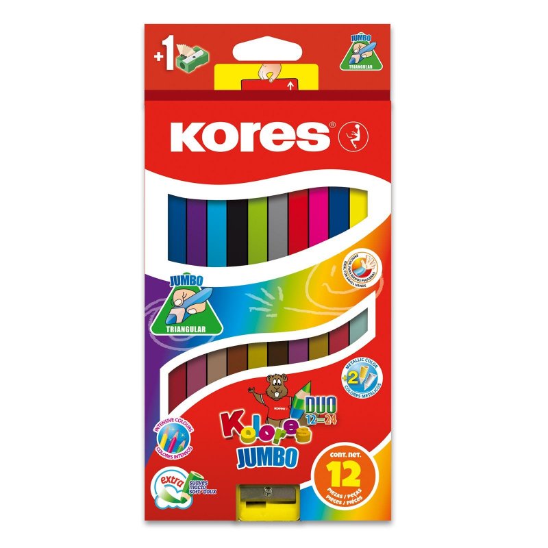 превью Карандаши цветные Kores DUO Jumbo 24 цвета трехгранные с точилкой