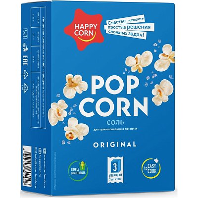 Снеки Зерно Happy Corn кукурузы лопающ попкор, соль, в СВЧ,3штx100г, 300г/УП