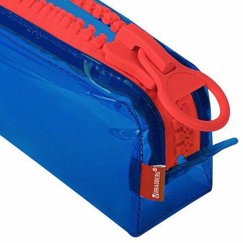 Пенал BRAUBERG с объемной «тракторной» молнией, 1 отделение, ПВХ, 22×8х6.5 см, «Contrast blue»