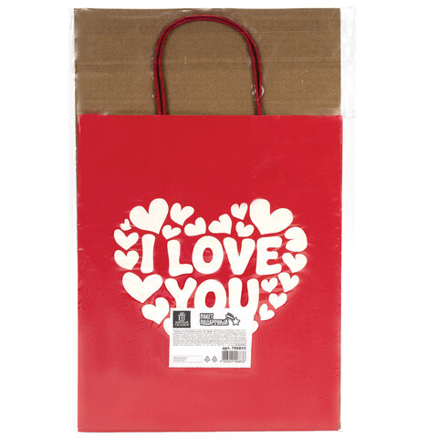 Пакет подарочный (1 штука) 26×13х32 см (L) «Love Kraft», крафт, ЗОЛОТАЯ СКАЗКА