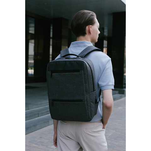 Рюкзак HEIKKI PANEL (ХЕЙКИ), отделение для ноутбука, USB-порт, серый, 44×30x13 см