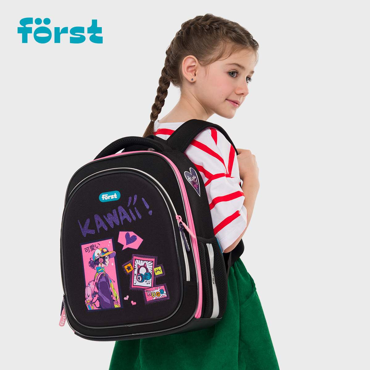 Ранец Först F-Light «Kawaii» 36×27×15см, 2 отделения, 2 кармана, анатомическая спинка