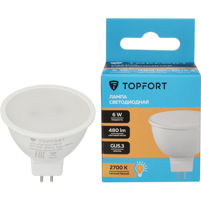 превью Лампа светодиодная Topfort GU5.3 220V 6W 2700K