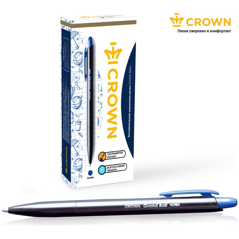 Ручка шариковая автоматическая Crown «Grand Ball» синяя, 0.7мм