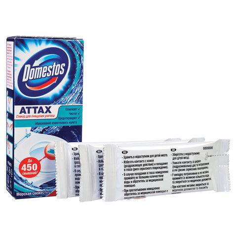 Освежитель/очиститель для унитаза DOMESTOS «Attax», 3?10 г, «Морская Свежесть»