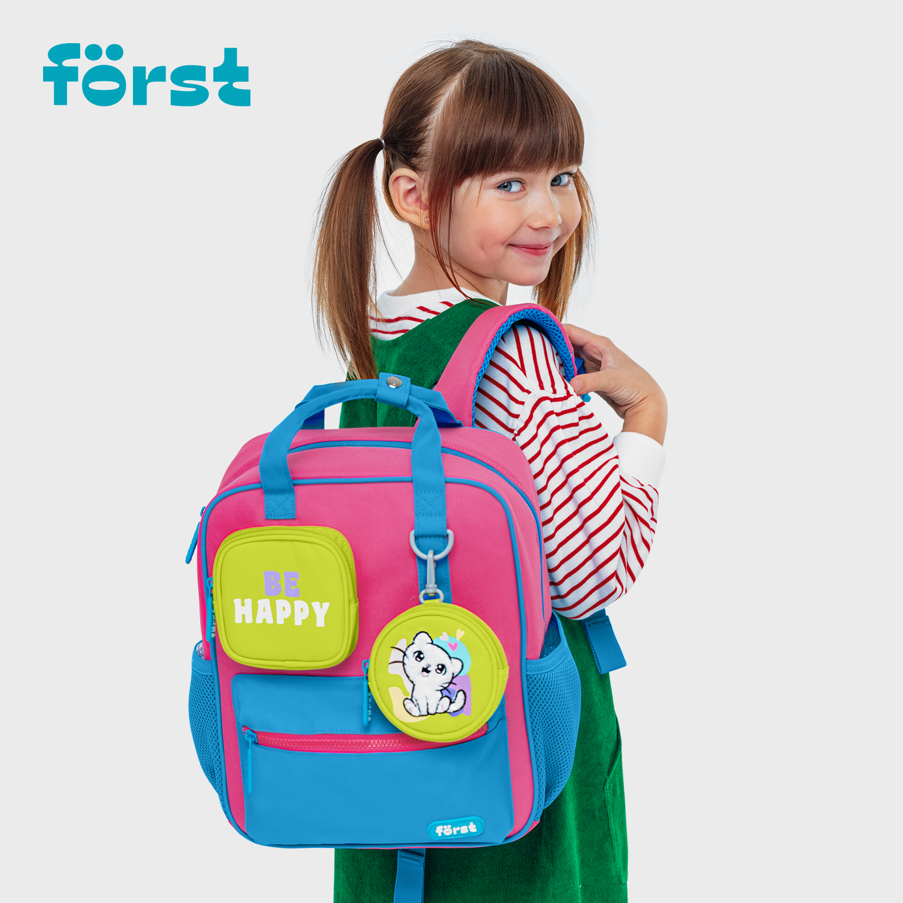 Рюкзак Först F-Kids «Be Happy! » 30.5×25.5×12см, 1 отделение, 5 карманов, эргономичная спинка