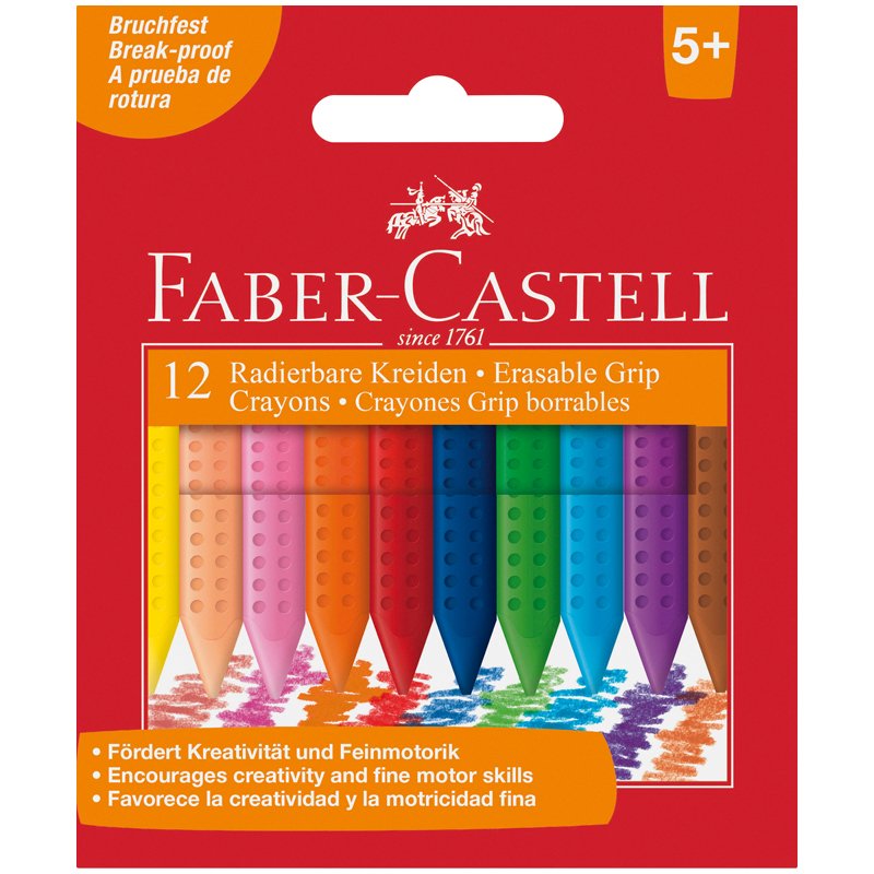 Мелки пластиковые FABER-CASTELL «Grip», 12 цветов, трехгранные, картонная упаковка, подвес