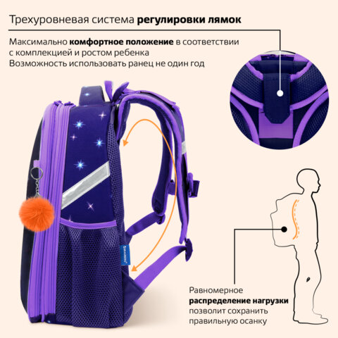 Ранец BRAUBERG UP, 2 отделения, с брелоком, «Яркая лисичка», 36×28х15 см