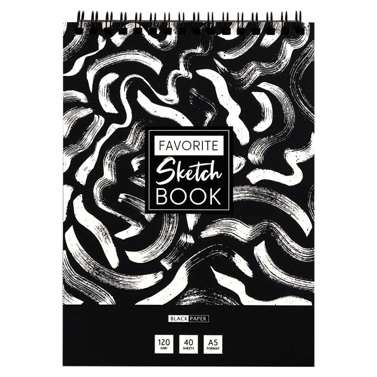 превью Скетчбук 40л., А5 ArtSpace «Black line. Strokes», на гребне, 120г/м2, черный блок