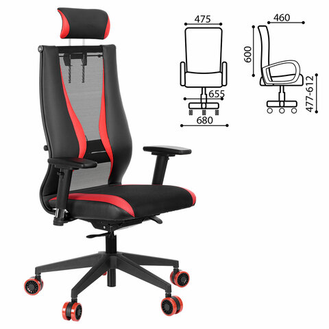 Кресло компьютерное МЕТТА «ErgoLife» 10 B2-170D2D-подголовникэкокожа/сеткачерное/красное