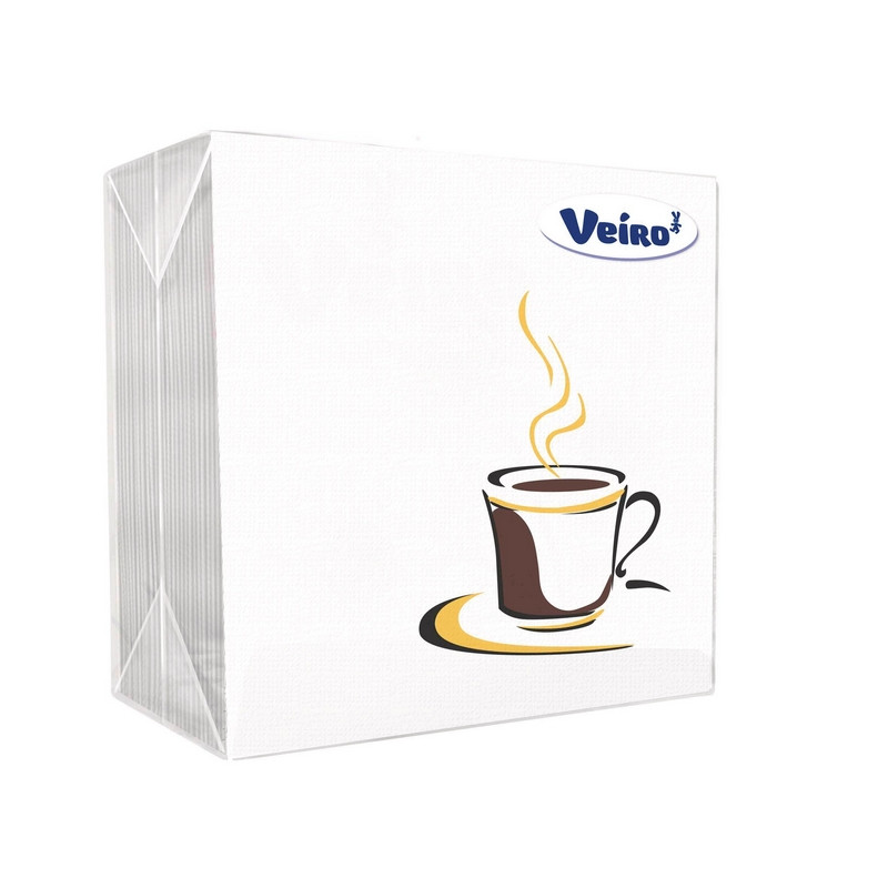 Салфетки Veiro сервировочные (кофе) (24×24см, 1-слойные, белые с тиснением, 50 штук)