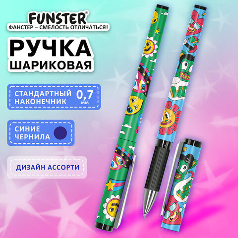 Ручка шариковая с грипом FUNSTER (ФАНСТЕР) GRIP «Cartoon», СИНЯЯ, пишущий узел 0.7 мм, линия письма 0.35 мм