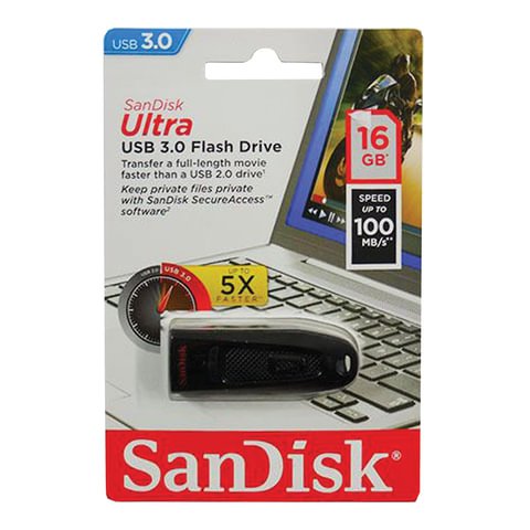 Флэш-диск SANDISK, 16 GB, Ultra, USB 3.0, скорость чтения/ записи - до 100/100 Мб/сек.