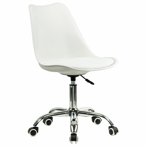 превью Кресло стул BRABIX «Eames MG-310 CH», хром, пластик белый, экокожа белая
