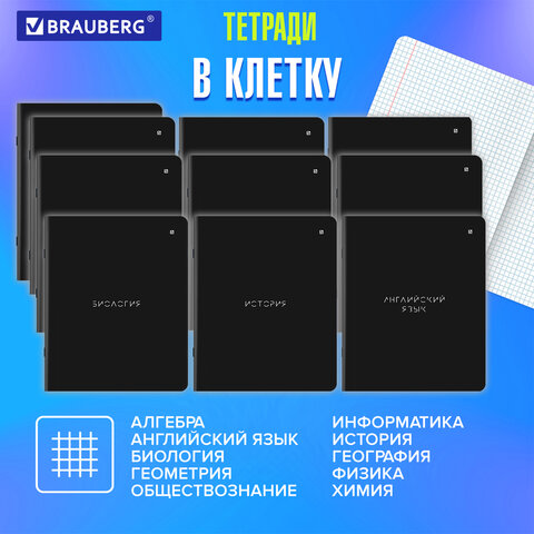 Тетради предметные, КОМПЛЕКТ 12 ПРЕДМЕТОВ, 48 л., матовая ламинация, BRAUBERG, «MINIMAL»