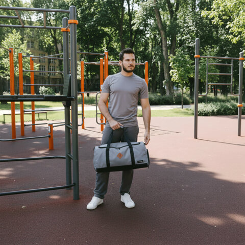 Сумка спортивная HEIKKI MOVE RENOWNED (ХЕЙКИ), отделение для обуви, серая, 28×51x26 см