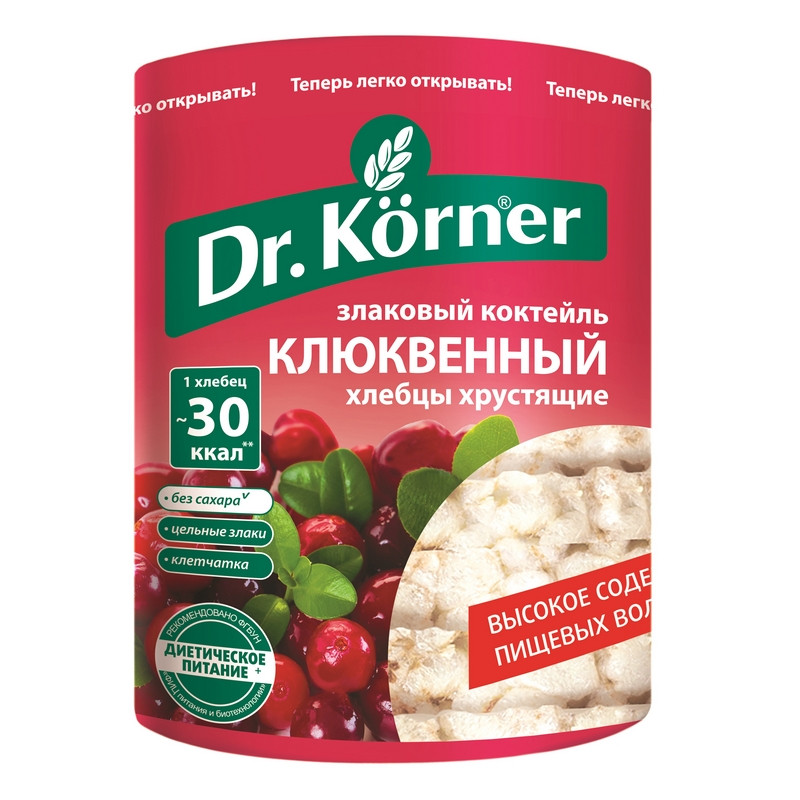 превью Хлебцы Dr. Korner Злаковый коктейль клюквенный пшеничные 100 г