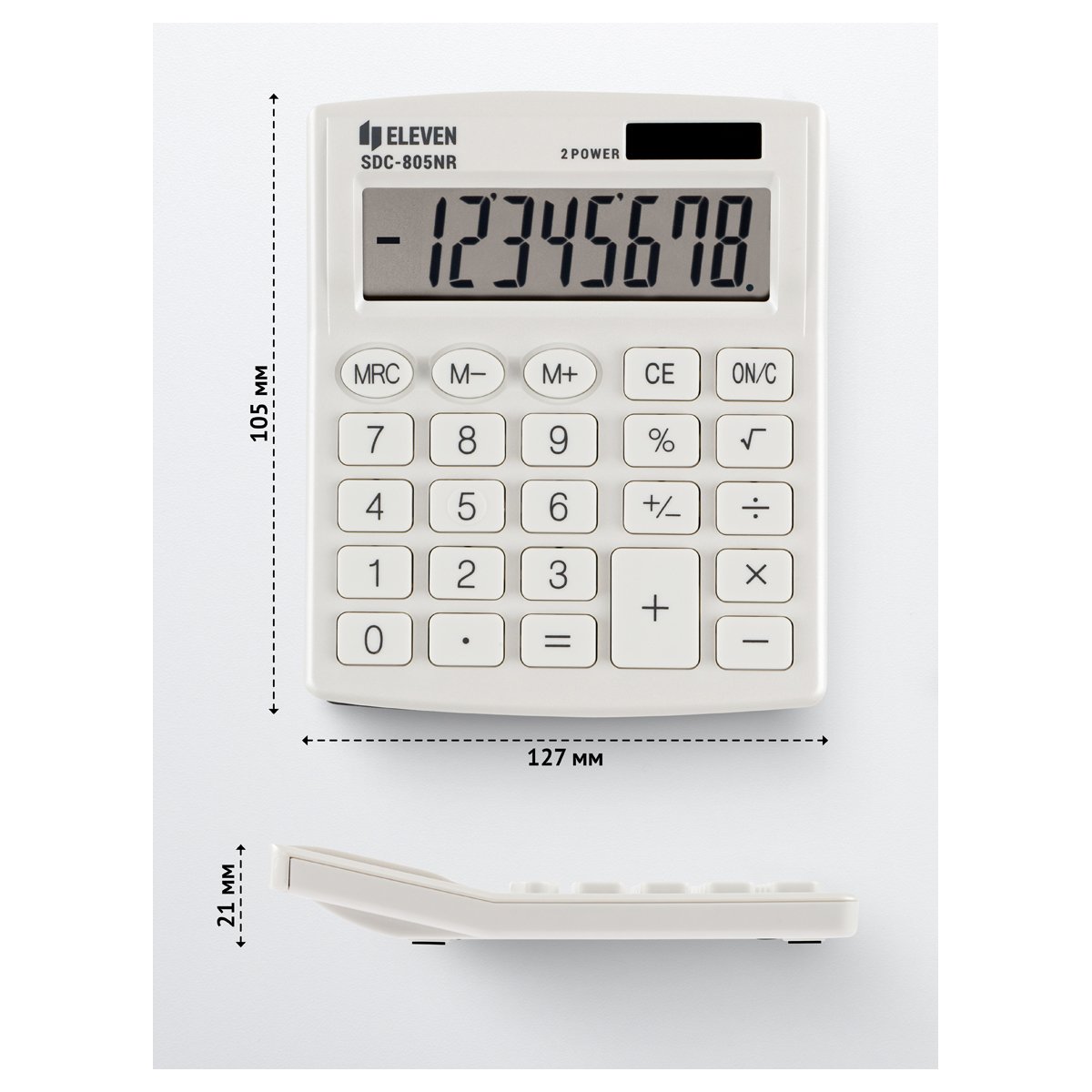 Калькулятор настольный Eleven SDC-805NR-WH, 8 разр., двойное питание, 127×105×21мм, белый