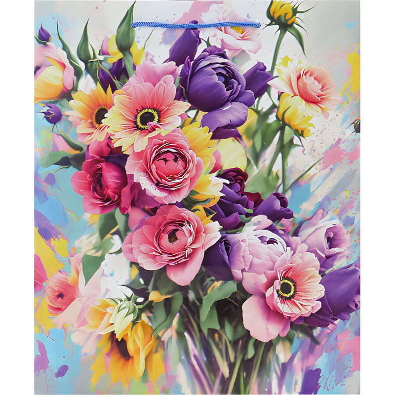 Пакет подарочный глянц. лам. Optima 26.4×32.7×8(L)Нарис. цветы, 128 г ППК-4459