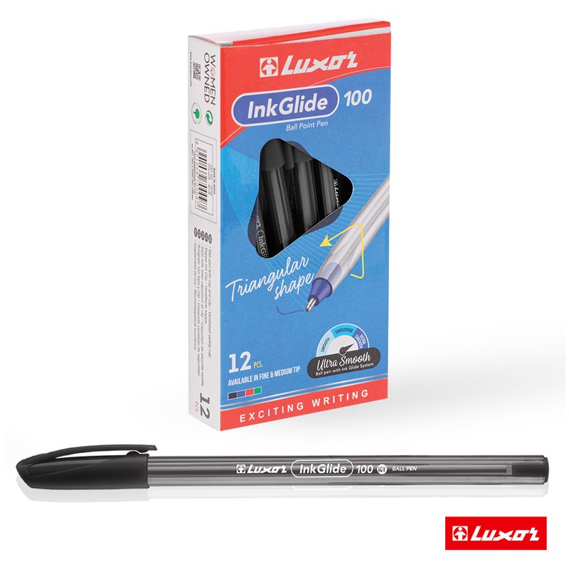 Ручка шариковая Luxor «InkGlide 100 Icy» черная, 0.7мм, трехгран. 