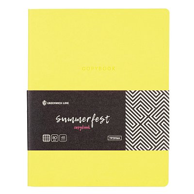 Тетрадь 48л. А5, клетка, ЛАЙТ, кожзам, Greenwich Line «Summerfest», неон. желтый, тон. блок