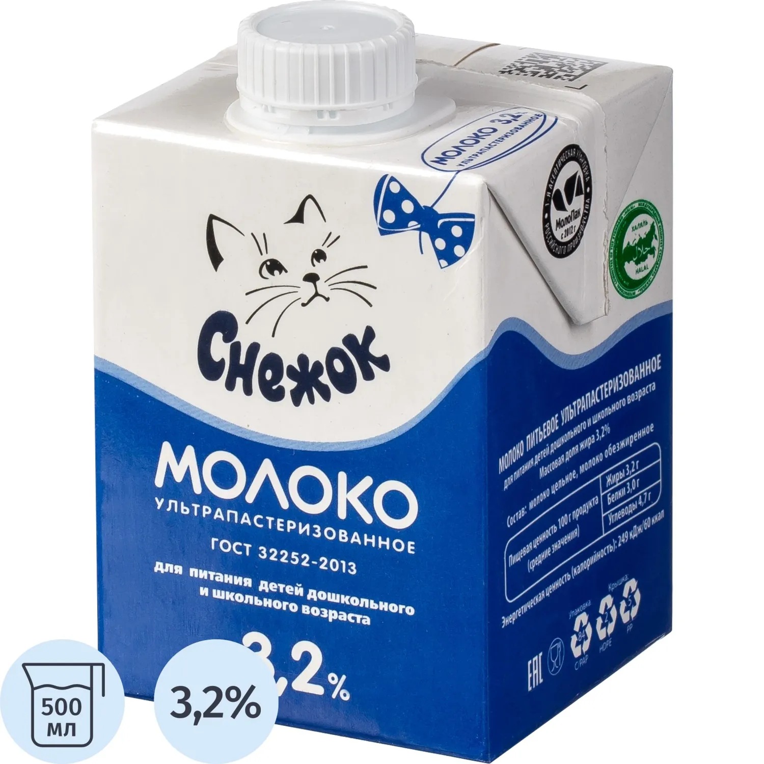 Молоко Снежок (молоко) ультрапастеризованное 3.2% 500 мл