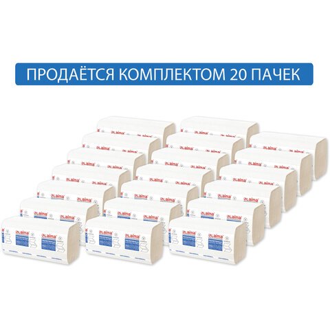 Полотенца бумажные, 250 шт., ЛАЙМА (Система H3), комплект 20 шт, эконом, натуральные белые, 21×21.6, ZZ(V)