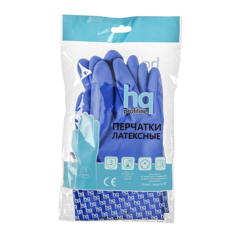 Перчатки КЩС латексные Hq Profiline сверхпрочные синие (размер 10, XL)