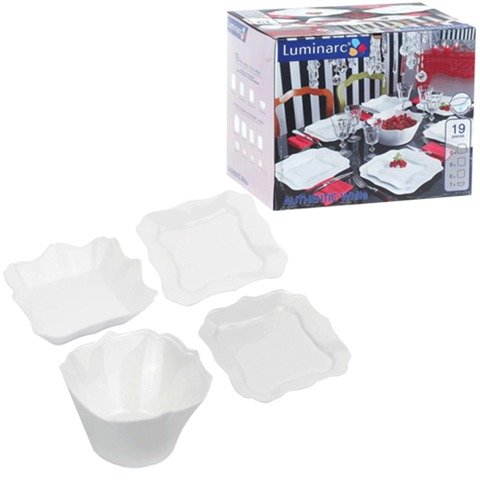 превью Набор посуды столовый, 19 предметов, белое стекло, Authentic White, LUMINARC