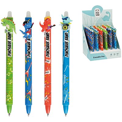 Ручка гелевая стираемая автоматическая MESHU «Dino» синяя, 0.5мм, корпус ассорти