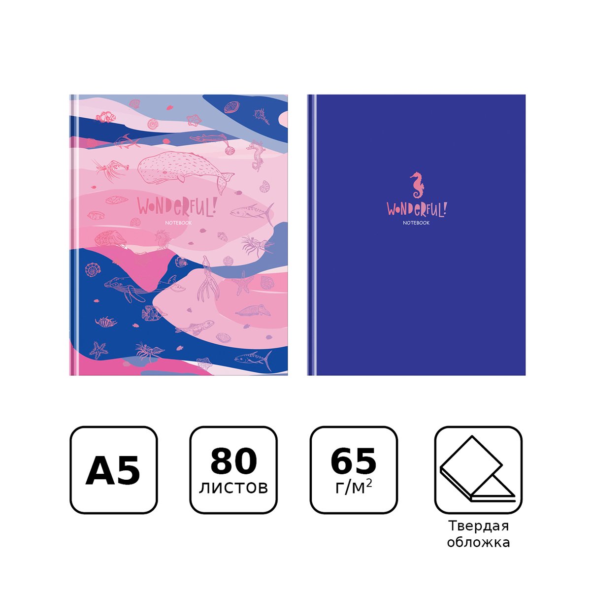 Бизнес-блокнот А5, 80л., евроформат, BG «Wonderful», матовая ламинация, тиснение фольгой