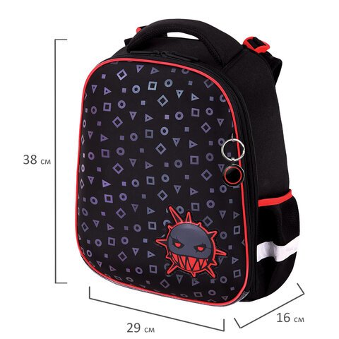 Ранец BRAUBERG LUMINOUS, 2 отделения, с брелоком, «Danger», СВЕТЯЩИЙСЯ РИСУНОК, 38×29х16 см