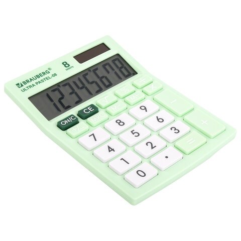 Калькулятор настольный BRAUBERG ULTRA PASTEL-08-LG, КОМПАКТНЫЙ (154×115 мм), 8 разрядов, двойное питание, МЯТНЫЙ