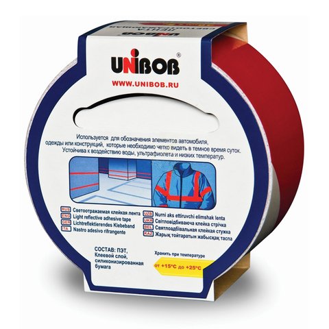 Клейкая лента cветоотражающая Unibob 48мм х 5м, бело/красная