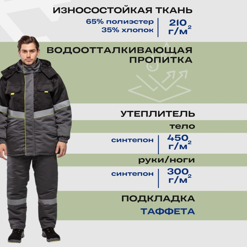 Костюм рабочий зимний мужской з43-КПК сер/черн (р.52-54) 158-164(серия З)