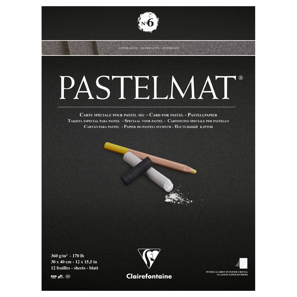 превью Альбом для пастели 12л. 300×400мм на склейке Clairefontaine «Pastelmat», 360г/м2, бархат, антрацит