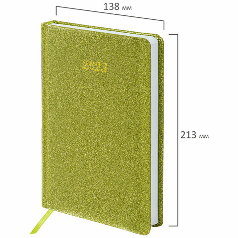 Ежедневник датированный 2023 А5 138×213мм BRAUBERG Sparkle, зеленый