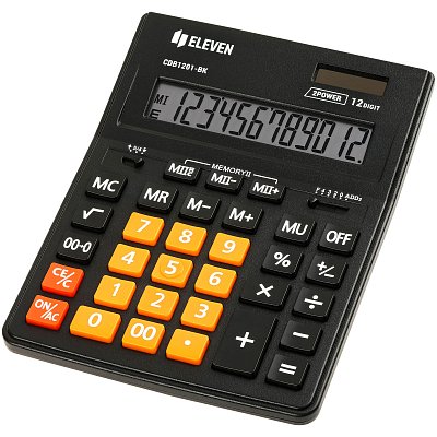 Калькулятор настольный Eleven Business Line CDB1201-BK/OR, 12 разрядов, двойное питание, 155×205×35мм, черный/оранжевый