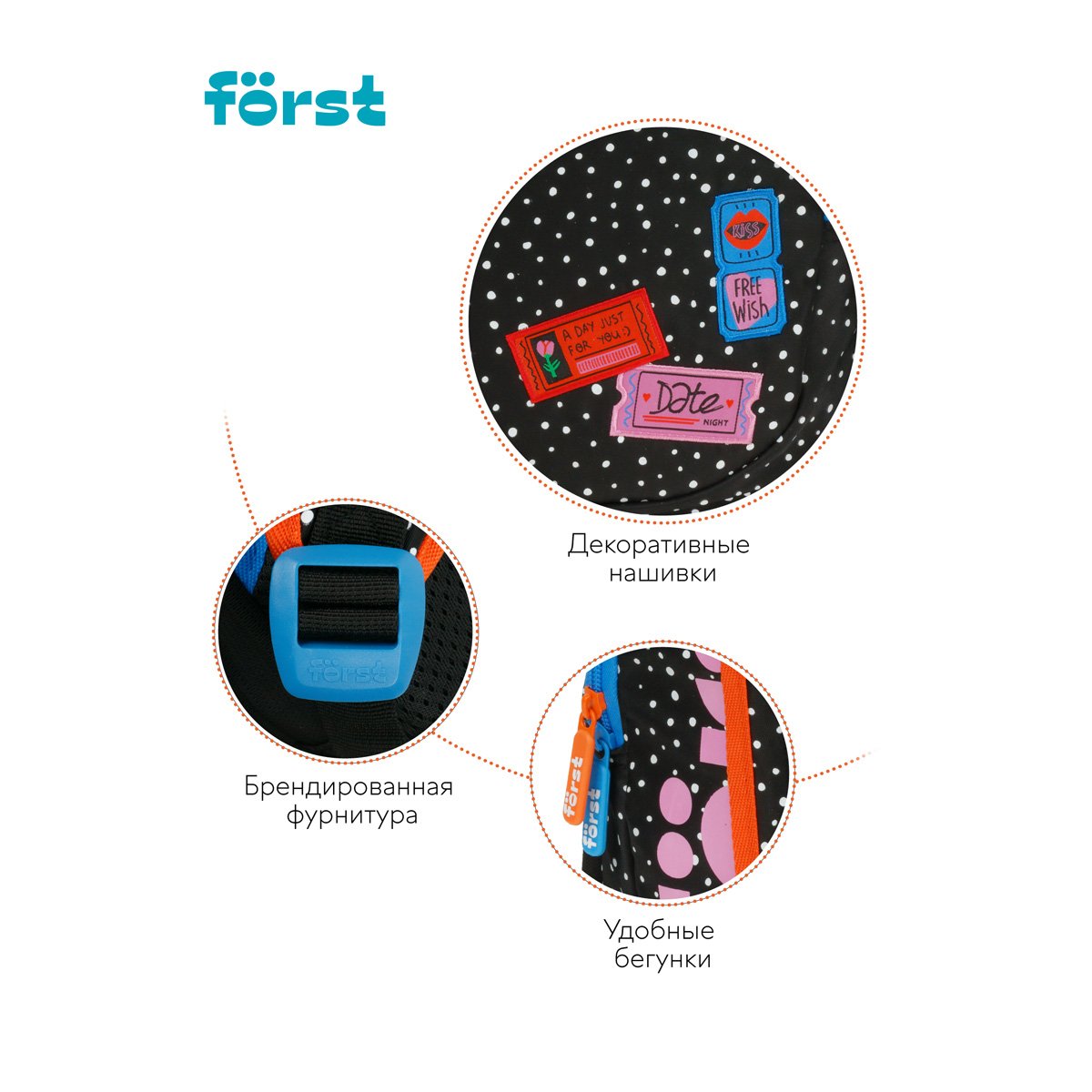 Рюкзак Först F-Trend «Dots style» 40×29×18 см, 2 отделения, 3 кармана, эргономичная спинка
