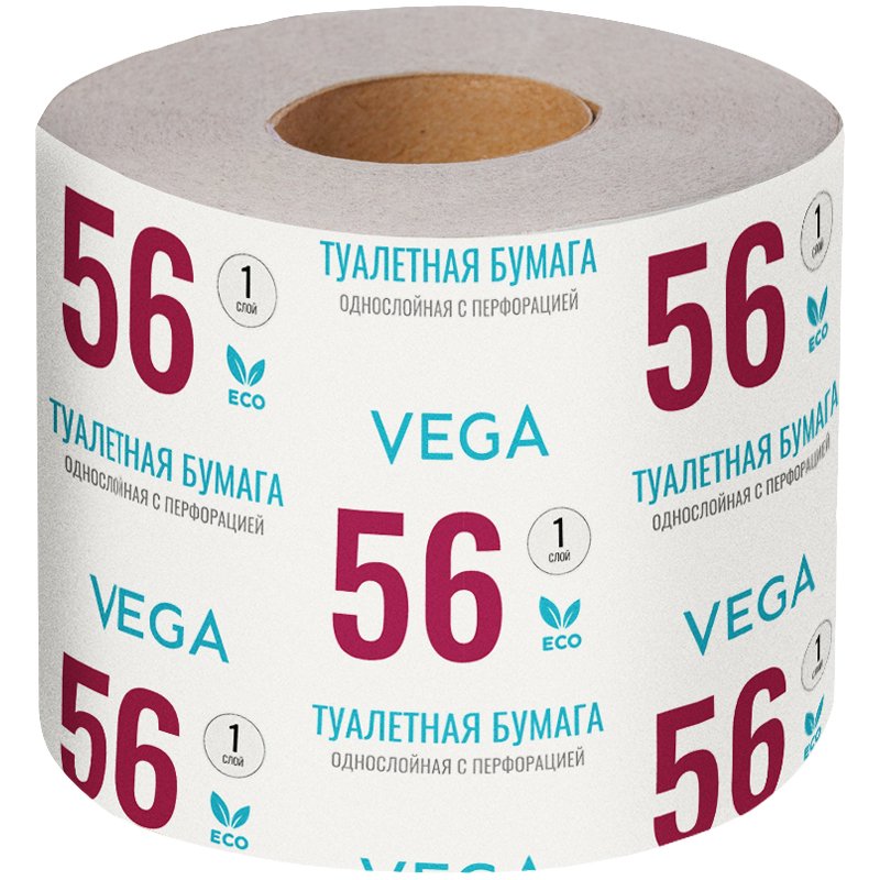 превью Бумага туалетная Vega, 1-слойная, 56м/рул., на втулке, с перф., серая