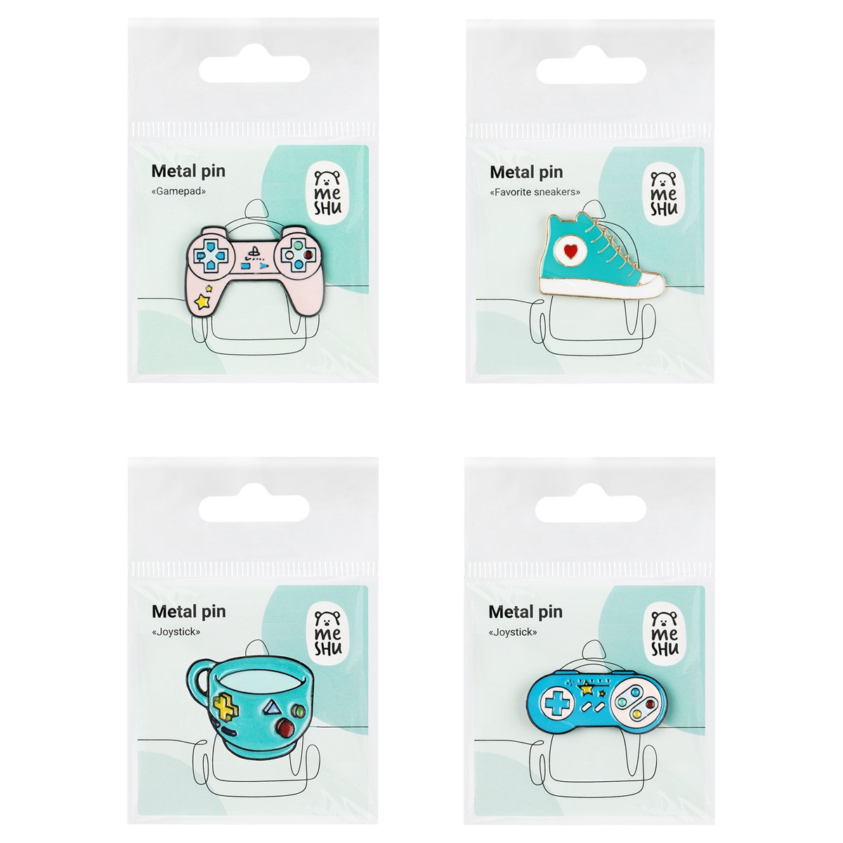 Набор металлических значков MESHU «Gamer's set», эмаль, 4шт