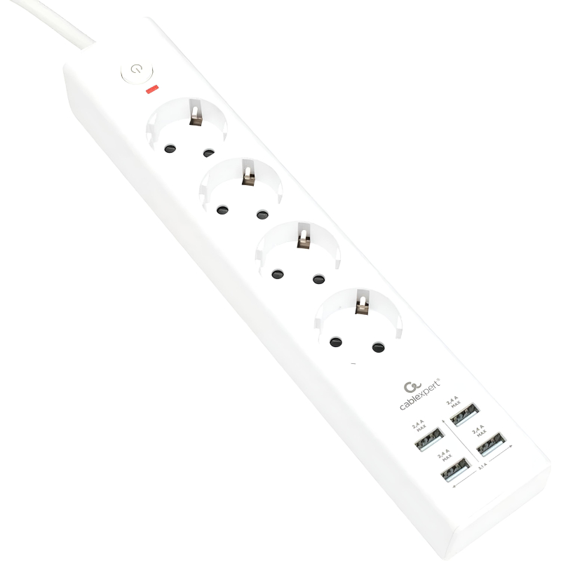 превью Сетевой фильтр Cablexpert Exnovo 4р/2м, 16А, 4хUSB, белый(EXN-4-U4-W-2)