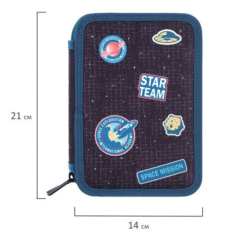 Пенал BRAUBERG, 3 отделения, полиэстер, 21×14 см, «Space mission»