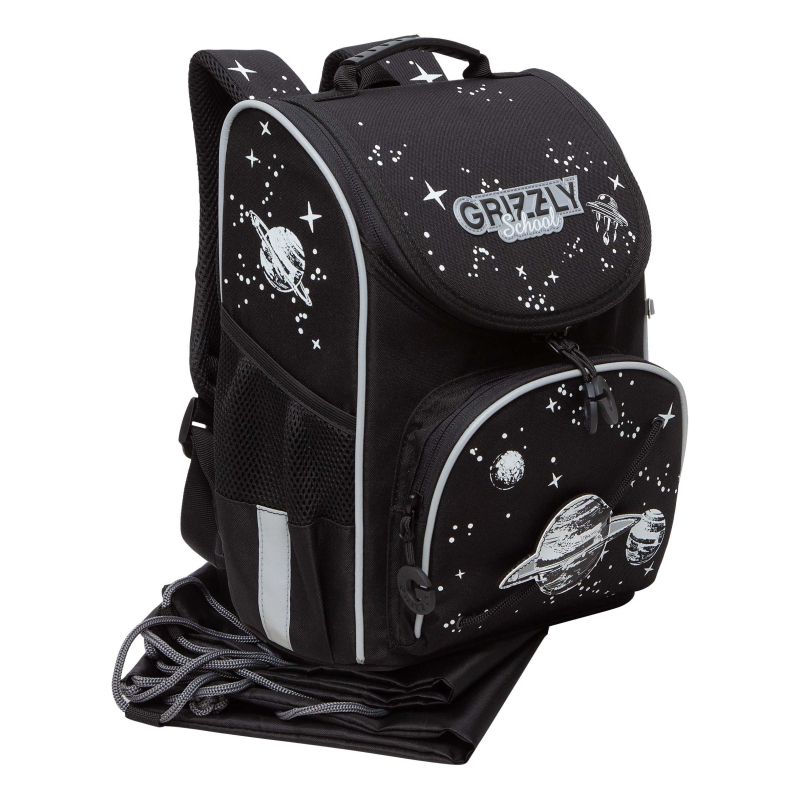Рюкзак школьный GRIZZLY RAm-385-4/1 с мешком черный