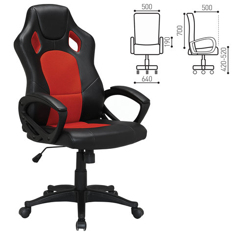 Кресло офисное BRABIX «Rider EX-544», экокожа черная/ткань красная